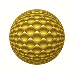 Gold metal 3D sphere with circles pattern isolated on white