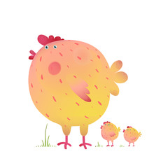 Fun Colorful Mother Chicken Bird and Babies