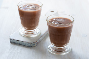 Homemade chocolate egg cream with milk, soda water and chocolate