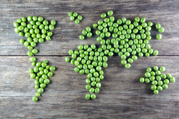 world map made form  peas