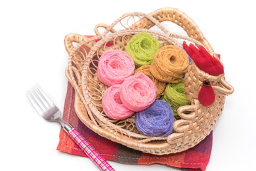 Thailand dessert in basket on white background