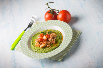 fish stew with pea cream