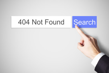 finger pushing web search button 404 not found error