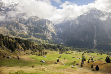 Fototapeta na wymiar Mountain peaks, streams and meadows in Grindelwald, Switzerland
