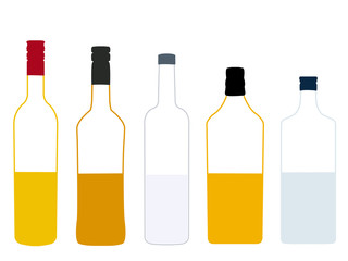Different Kinds of Spirits Half Full Bottles Illustration