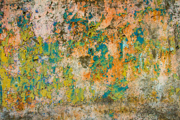 Texture of grunge wall surface.Colorful peeling paint on the wall