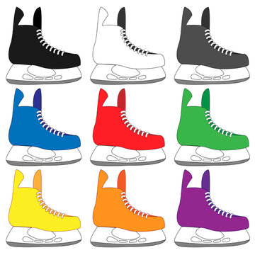 Ice Skates in Different Colours Black White Blue Orange Red Green Yellow Purple