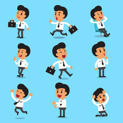 Cartoon businessman character poses for design.