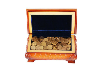 Coins and banknotes in the box