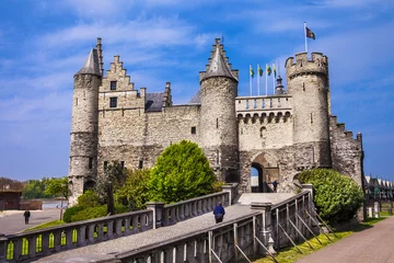 Gordijnen Landmarks of Belgium - Het Steen castle in Antwerpen © Freesurf