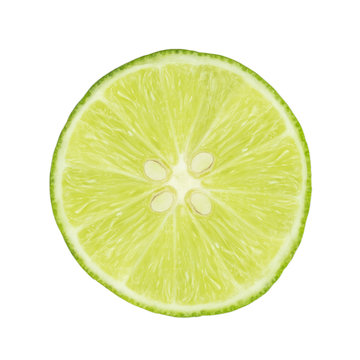 lime slice with seeds on white background, isolated