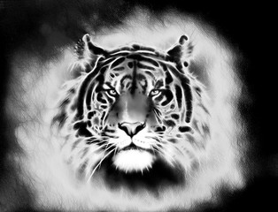 mighty tiger head. Black and white. abstract background eye