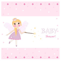 Obraz na płótnie Canvas Fairy baby shower greeting card with crown, diamonds vector.