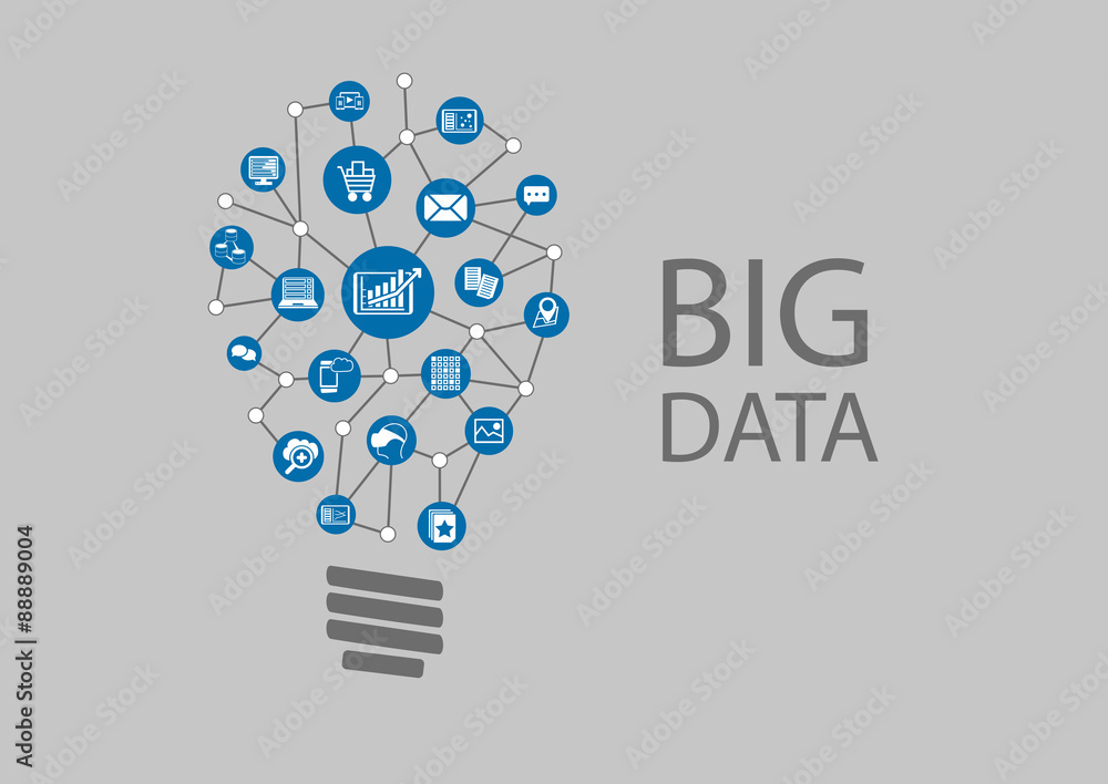 Poster digital revolution for big data and predictive analytics. finding new ideas represented by light bul