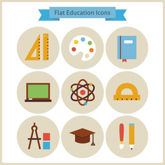 Flat School and Education Icons Set