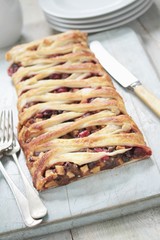 Christmas mince and cranberry lattice tart