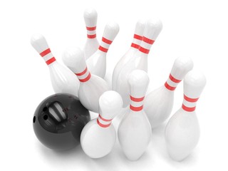 Bowling ball and skittles isolated