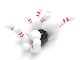 Bowling ball and skittles isolated