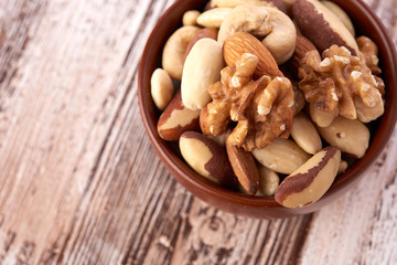 Mix nuts  on wooden background