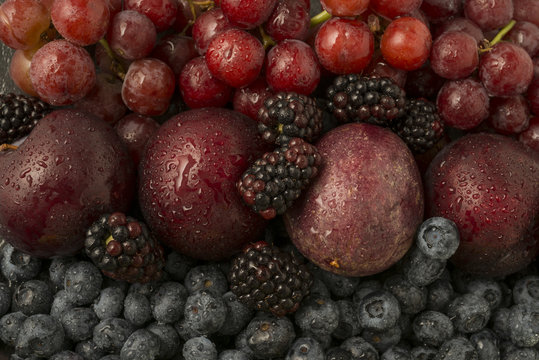 Mixed red and blue fruit