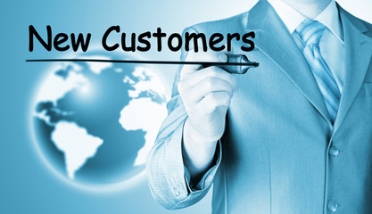 businessman writing new customers
