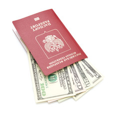 Russian passport with American dollars