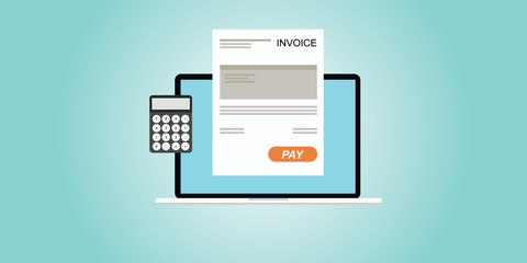 Digital invoice laptop or notebook with calculator
