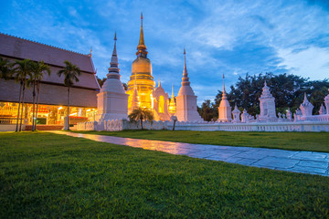 twilight at wat suan dok beautiful temple in chiangmai