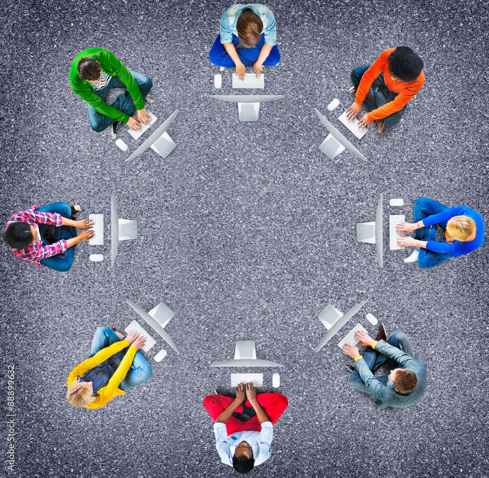 Poster diversity teamwork communication digital networking concept