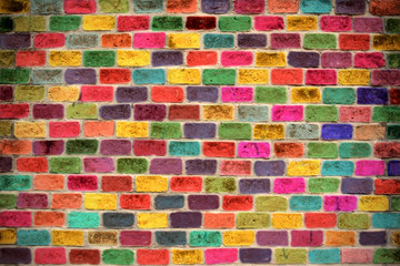 Rainbow colourful brick wall