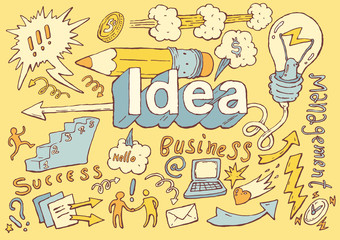 Business Idea doodles icon set sketch Vector drawn