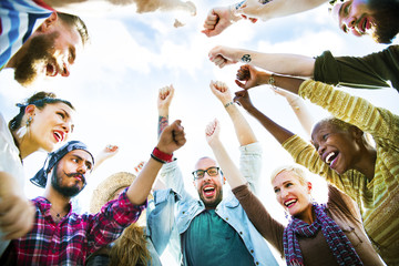 Diverse Group People Arms Raised Concept