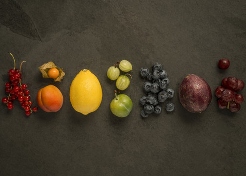 Assorted fruits in rainbow colours
