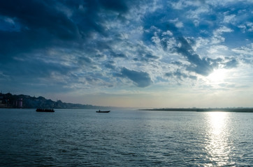 waterscape with dramatic cloudy sky morning in summer