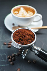 coffee latte art and coffee beans