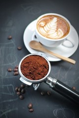 coffee latte art and coffee beans