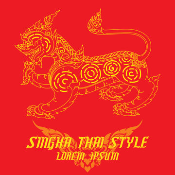 Thai art lion or sigha. Detailed vector illustration