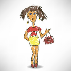 Sketch of a woman with a bag