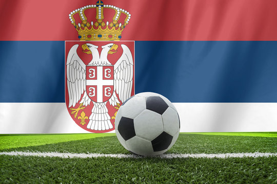 Serbia flag and soccer ball