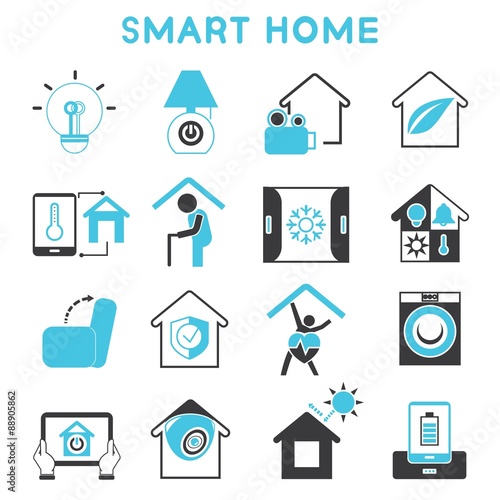 Download "smart home icons, blue theme" Stock image and royalty ...