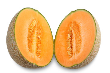Organic Cantaloupe melon fruit isolated on white background