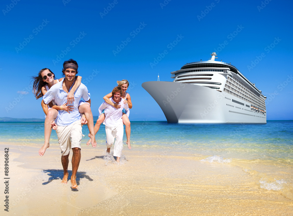 Canvas Prints summer couple island beach cruise ship concept