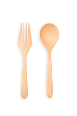 Wooden spoon and fork isolated on white