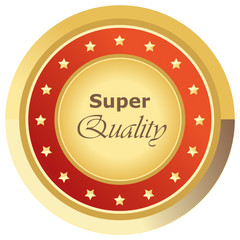 Runder Super Quality Button in rot auf weißem Hintergrund