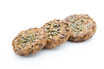 Grain bread on the white isolatd background.