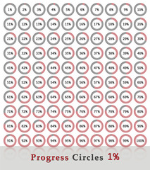 Progress circles with 1% increments - red design