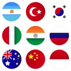 Runde Länder Buttons auf weißem Hintergrund