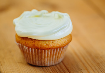 Dessert Sweet Gourmet Cupcake On Wooden Background