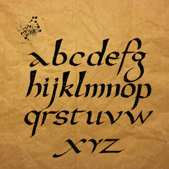 Vector alphabet. Hand drawn letters written with flat pen