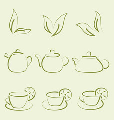 Herbal tea, set cups and teapots